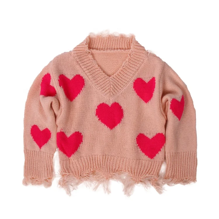 2020 New Arrival Mommy and Me Heart-shaped Distressed Sweater customizable  Sweater