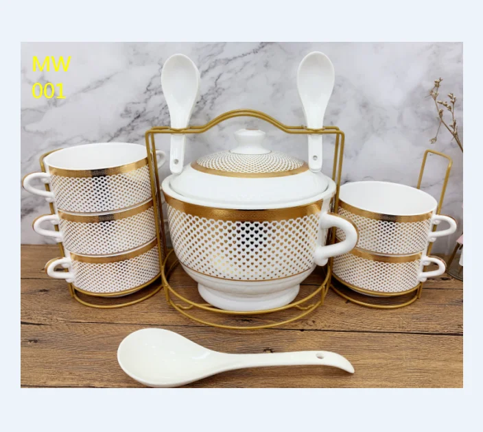 Роскошная суповая кастрюля в скандинавском стиле, керамический набор для супа с подставкой