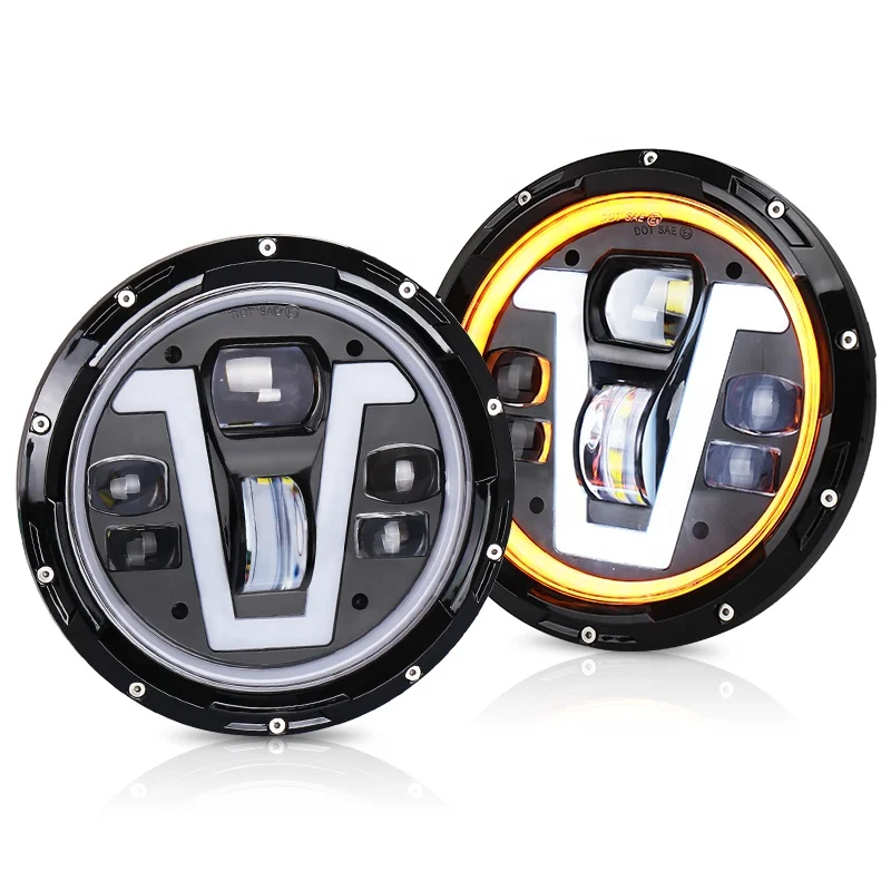 OVOVS Auto Lighting System V Shape with Halo Ring DRL 7 Led Headlight for Jeep Land Rover Hummer