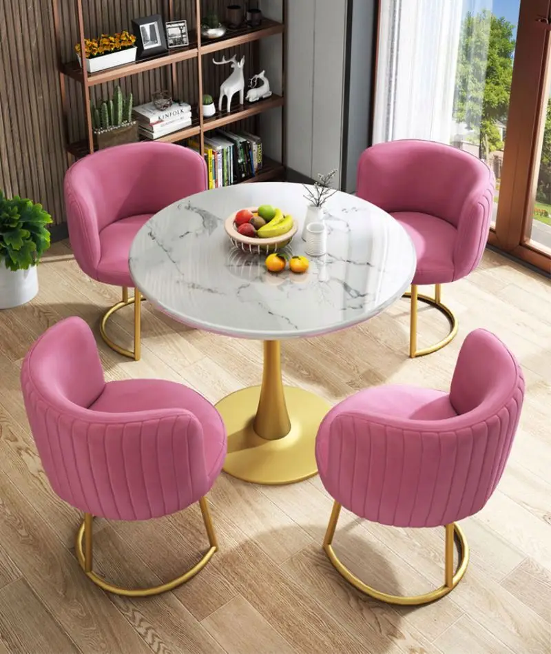 Modern Custom Bar Restaurants table Cafe Shop Gold Wroght Metal Iron High Marble Table and chairs set