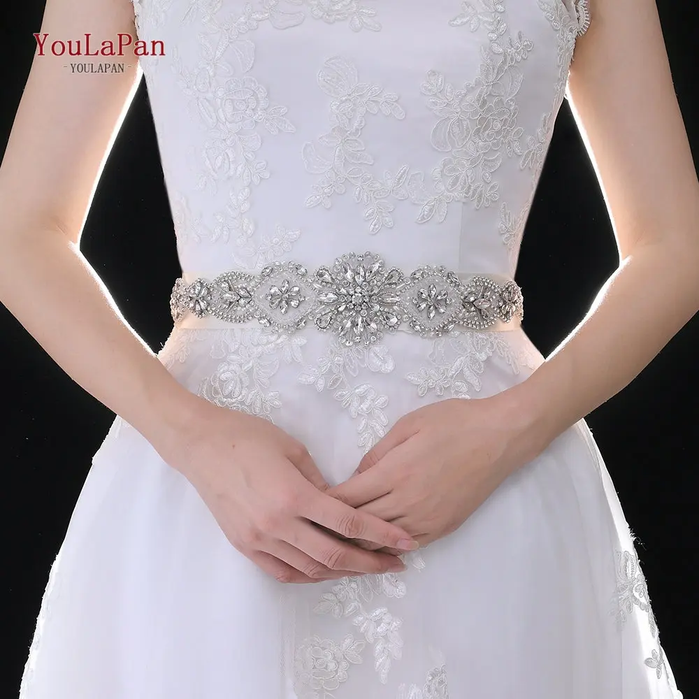 YouLaPan S433 European and American Popular Wedding Belt Silver Rhinestone Crystal Applique Waist Decoration Bridal Ribbon Belt
