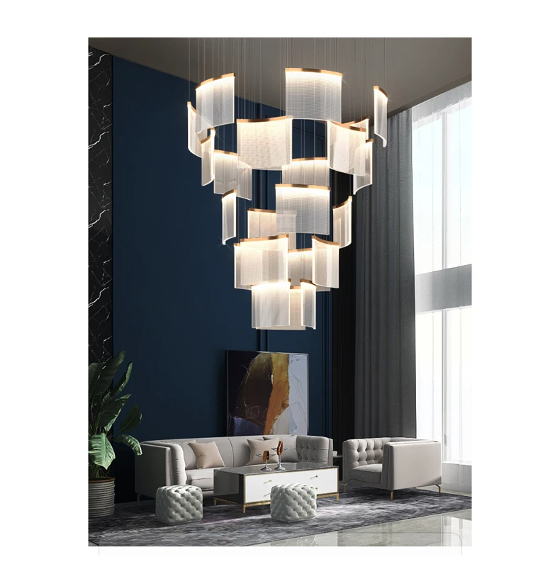LED Art Paper Iron Acrylic Designer Hanging Lamps Gold Chandelier Lighting For living room Lustre Suspension Luminaire Lamp