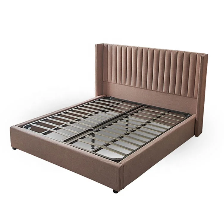 Modern Furniture Bedroom Foshan Box Italian pink velvet fabric slat royal queen upholstered king size bed
