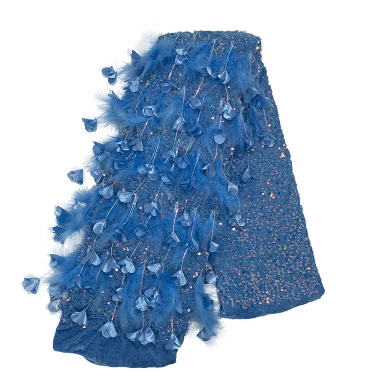 New feather autumn and winter wedding dress fabric dress non-fleece three-dimensional sequin tassel flower