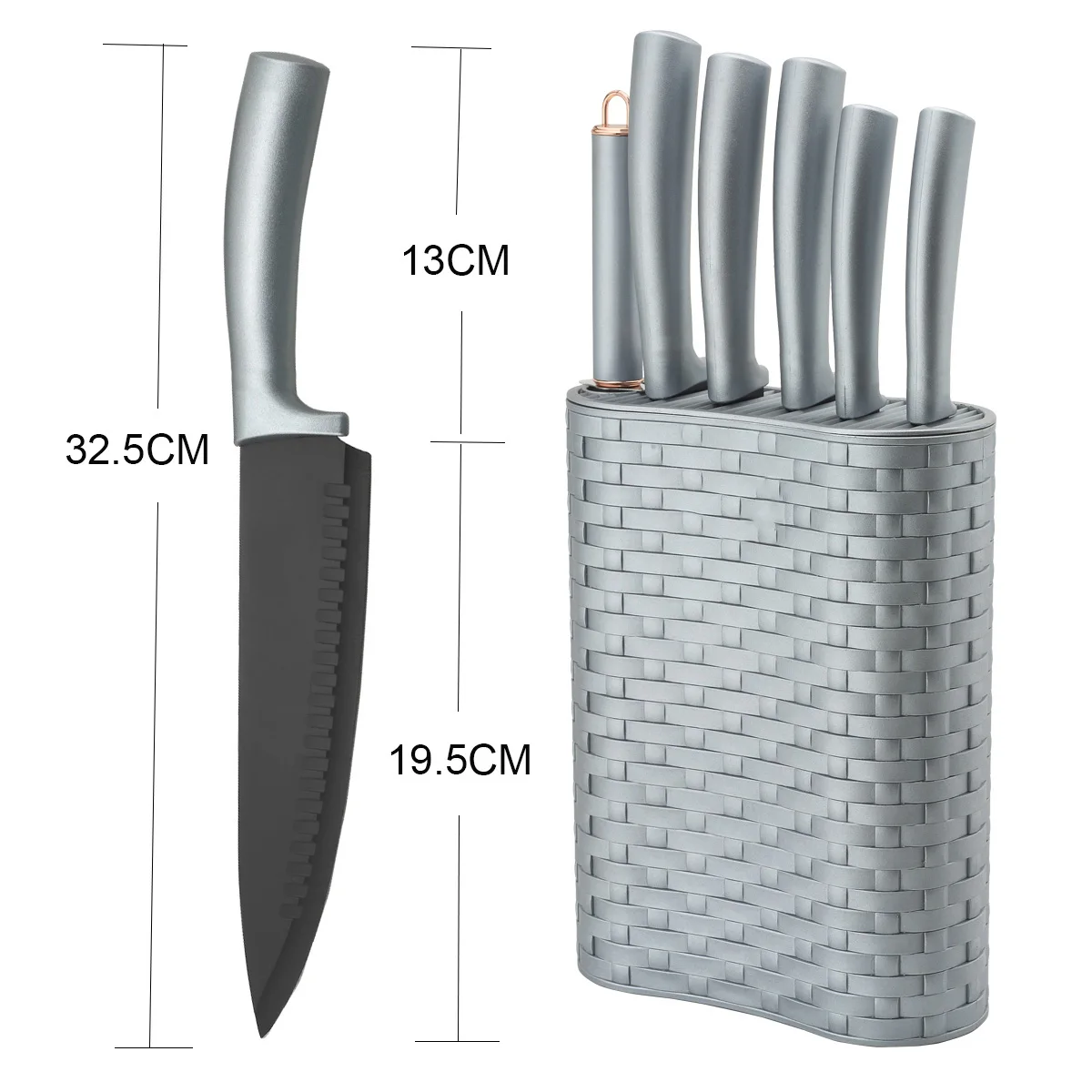 
Silk Coating Blade TPR Handle 7 Pieces Kitchen Knife Sharpener and Knife Set 