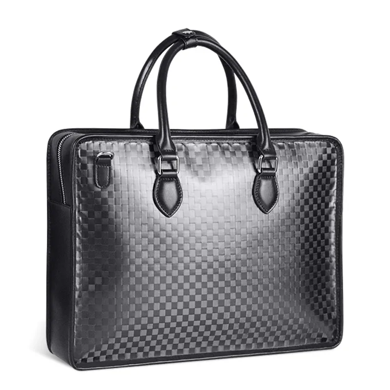 custom printed business Briefcase anti thief genuine leather lock bag