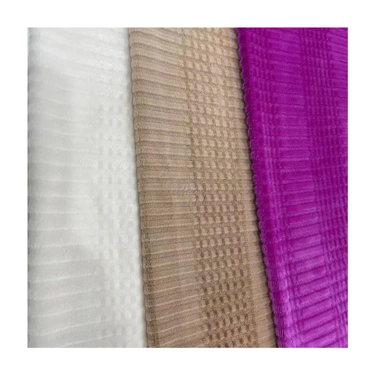 Super Soft Vertical AB Yarn Velboa Fabric Knit Warp Polyester Spandex Micro Velboa Fabric For Home Textile Garment