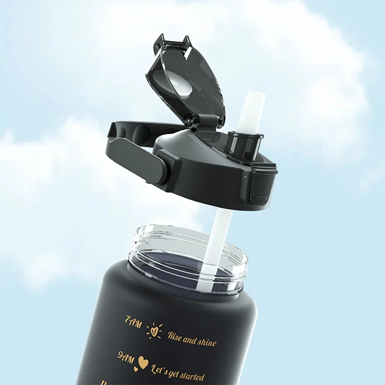 Large Capacity Portable Gradient Drinking Plastic Cup 3 in 1 Motivational Gym Sports Water Bottles