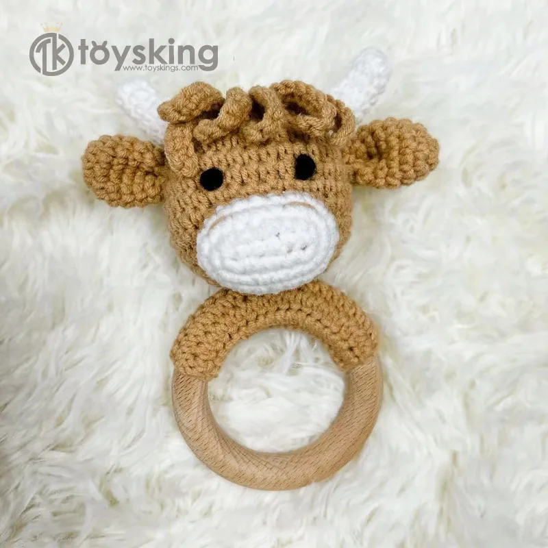 Safari stuffed Highland Cattle, Knit jungle animals cuddle toys, 100% hand woven cotton doll crochet for baby gifts