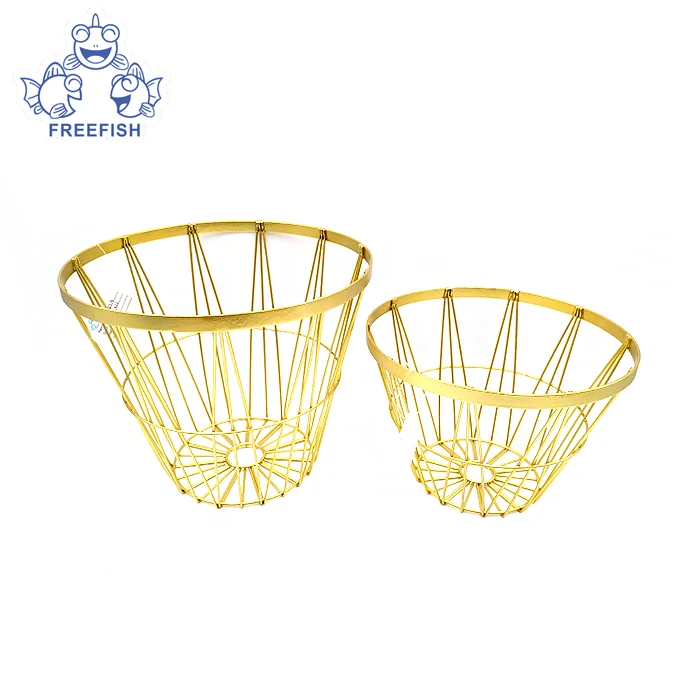 Decorative metal iron creative gold wire fruit organizer vegetable storage mesh table serving basket