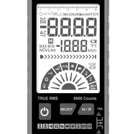 Battery-powered, auto-ranging,true RMS digital multimeter with a 6000 counts LCD display.