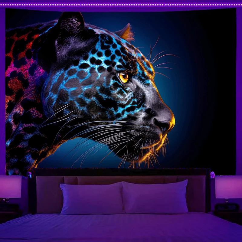 Fluorescent wall hanging fantasy starry sky landscape cat pattern tapestry home bedroom room hippie decorative background cloth