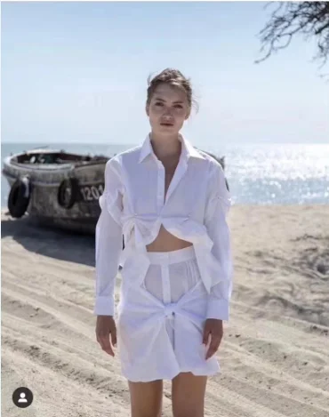 2020 spring new arrivals fashionable design women sewn pearl sleeve shirt pleated long sleeves cotton ladies top blouse