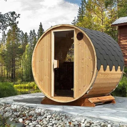 whole wood red cedar outdoor wet steam lay down seat barrel sauna rooms with sauna stove and stone