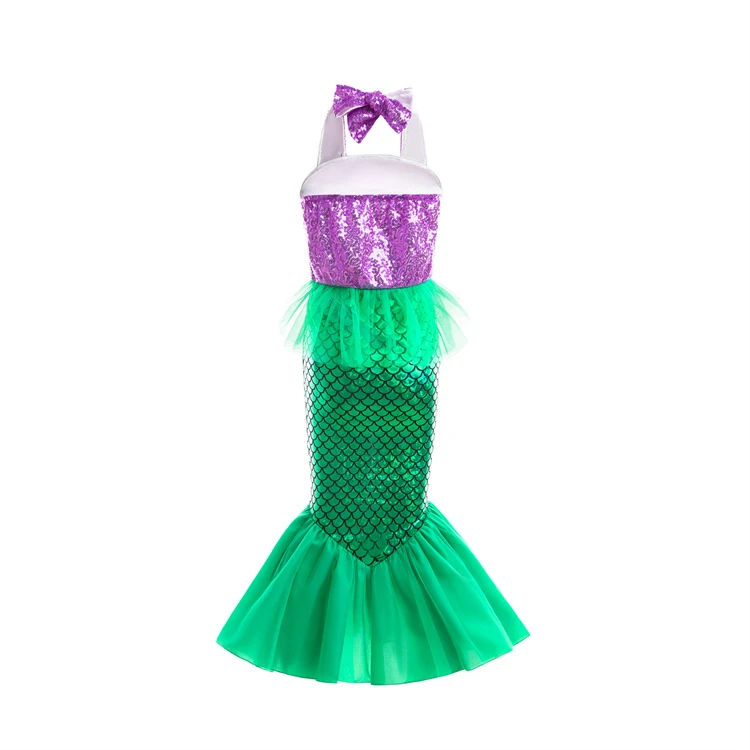 HIPPO KIDS Sequined Mermaid Dress with a Bow Kids Costumes Halloween