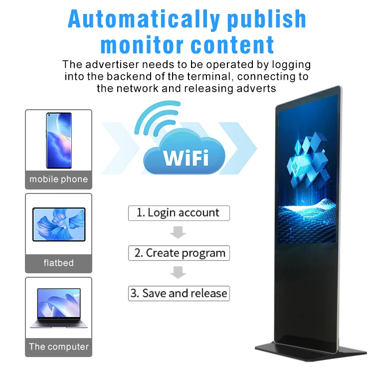 32/43/49/55/65 Indoor Floor Standing Vertical Interactive Digital Signage LED Screens Kiosk Advertising Display For Advertising