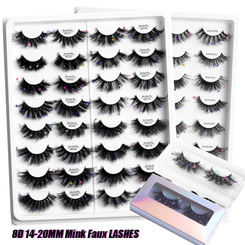 Mink Lashes 22mm Fluffy Messy Lashes With Butterfly Sequins On Full Strip Makeup Charming False Eyelashes Star Lash For Party