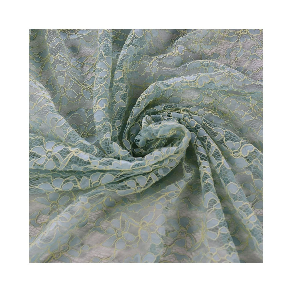 Women Fabrics Sequence Nylon Net Luxury Gold French Flower Exclusive Lace Fabric for Dress Wholesale 2022 High Quality Green