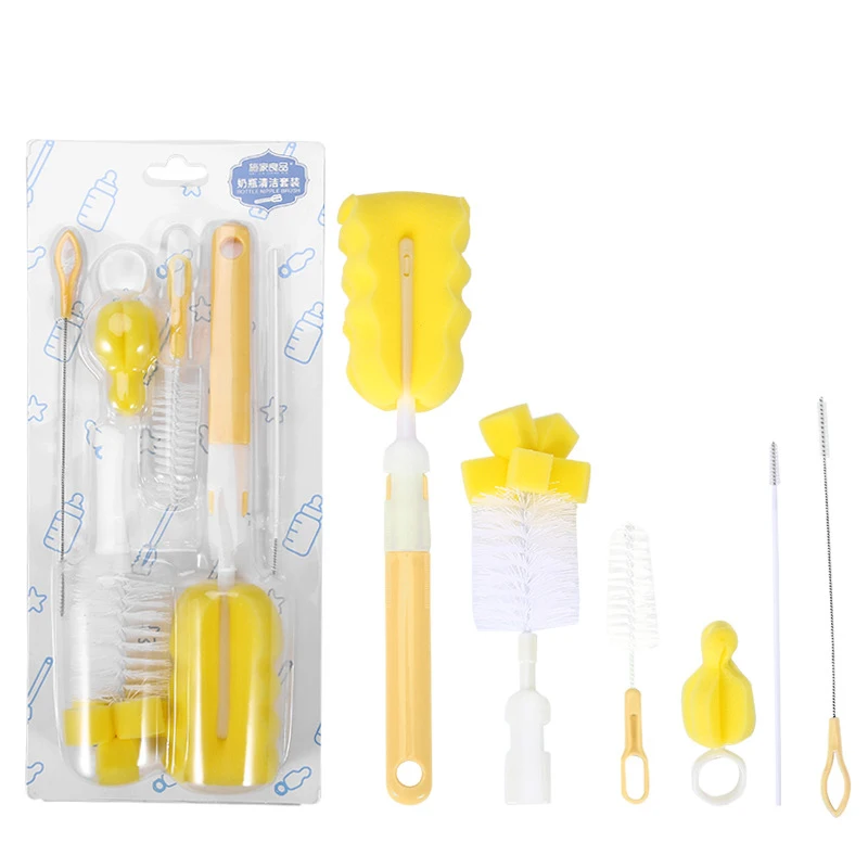 YXHT 6PCS Baby Bottle Cleaning Brush Set Glasses Straw Nipple Cleaner Sponge Feeding Bottle Cleaning Brush