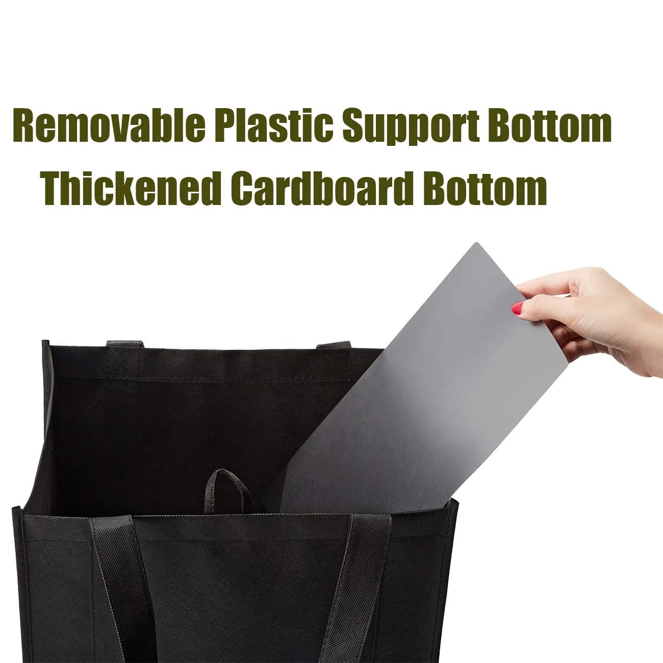 Eco Friendly Large Reusable Grocery Heavy Duty Shopping Totes Black Non Woven Shopping Bag With Reinforced Bottom