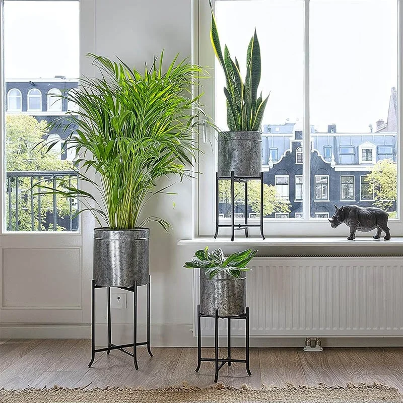 Set 3 Indoor Outdoor Modern Rustic Decor Farmhouse Trough Planter Decorative Iron Metal Plant Stand Galvanized Flower Pots