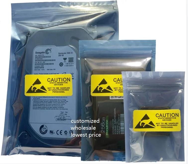 ESD Shielding Bag with Anti Static Labels for Hard Drive SSD HDD Motherboard, Resealable Antistatic Bags