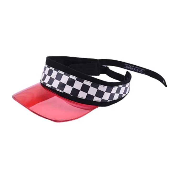 
2020 Hot Sale Fashion Lady Summer Black White Squares Clear Visor Long Ribbon Visor Cap 