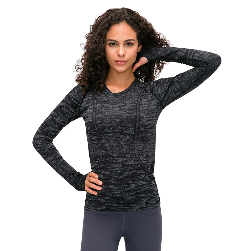D19083 Women  Autumn Seamless Long Sleeve Running Shirt O-neck Sports T-shirt Workout Yoga Tops Wholesale