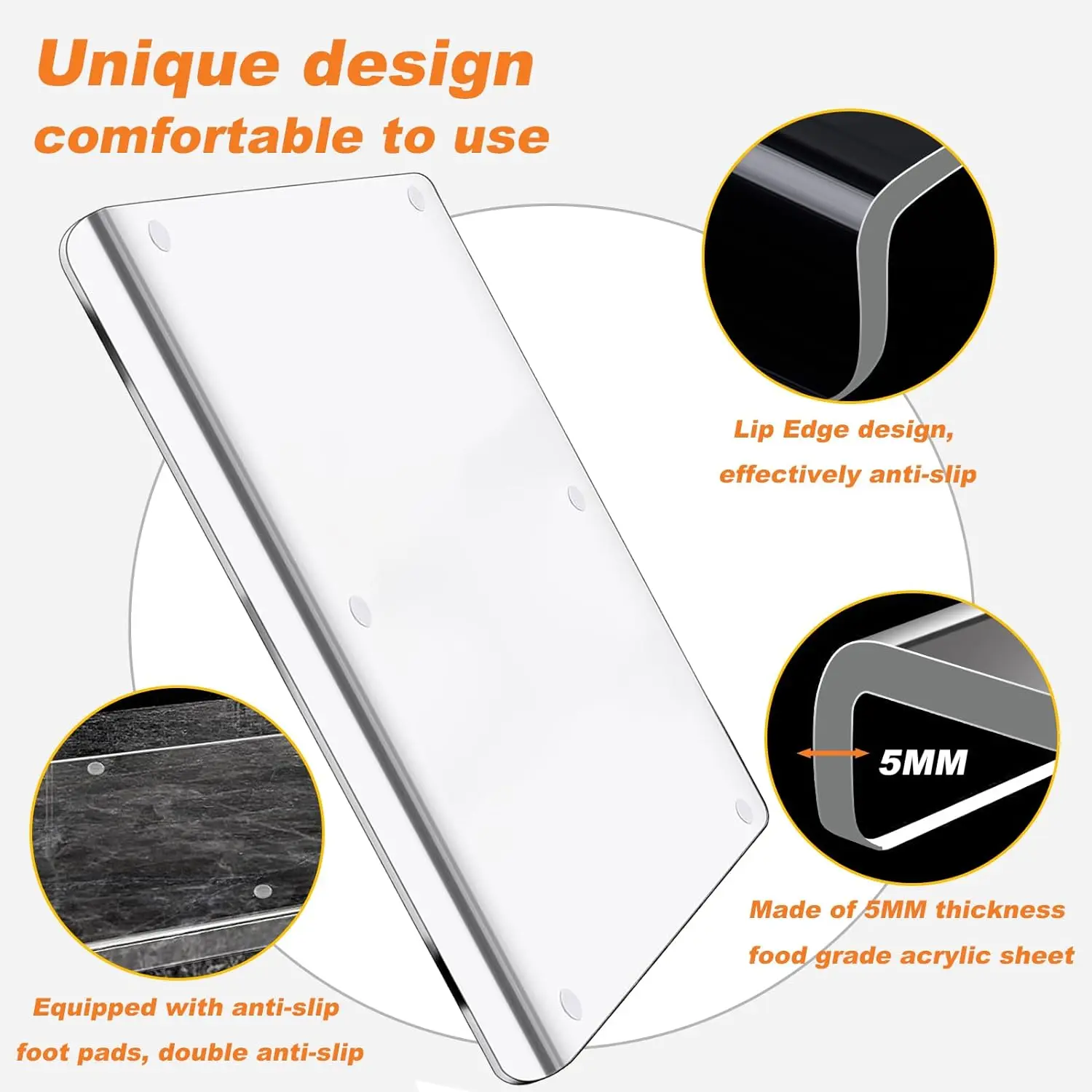 Custom Acrylic Plastic Counter Clear Clear Acrylic Cutting Board with Lip for  Kitchen Acrylic Transparent Cutting Board