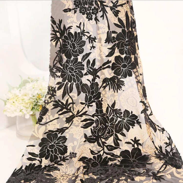 
burnout fabric flowers printing for wedding dresses 
