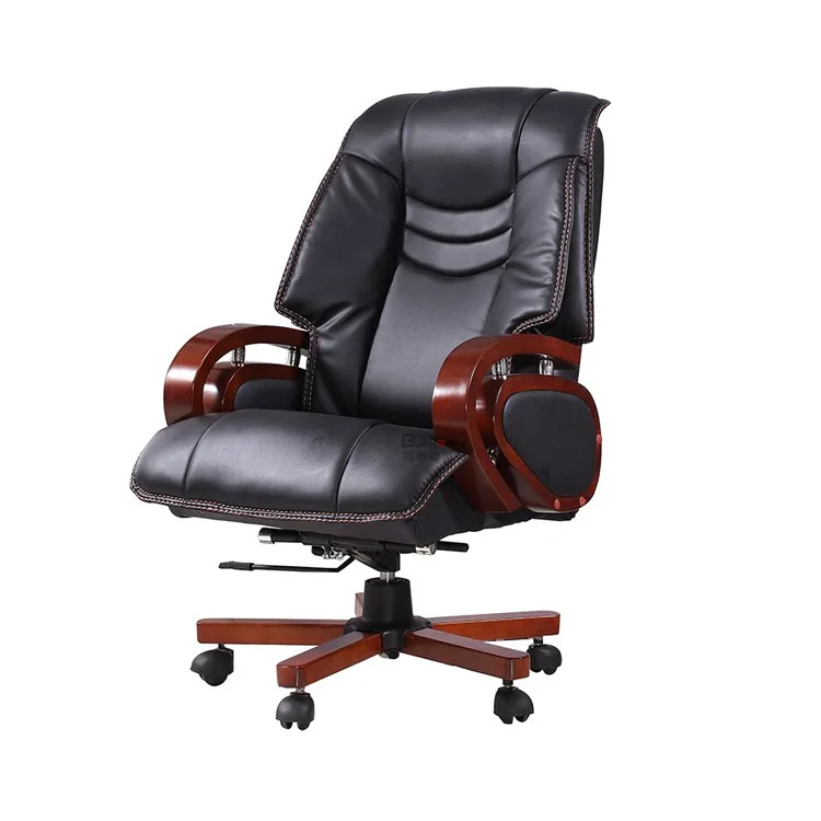 High-Quality Genuine Leather Boss Office Chair with Wood Frame and Legs Ergonomic Design with 3A Explosion-Proof Gas Lift