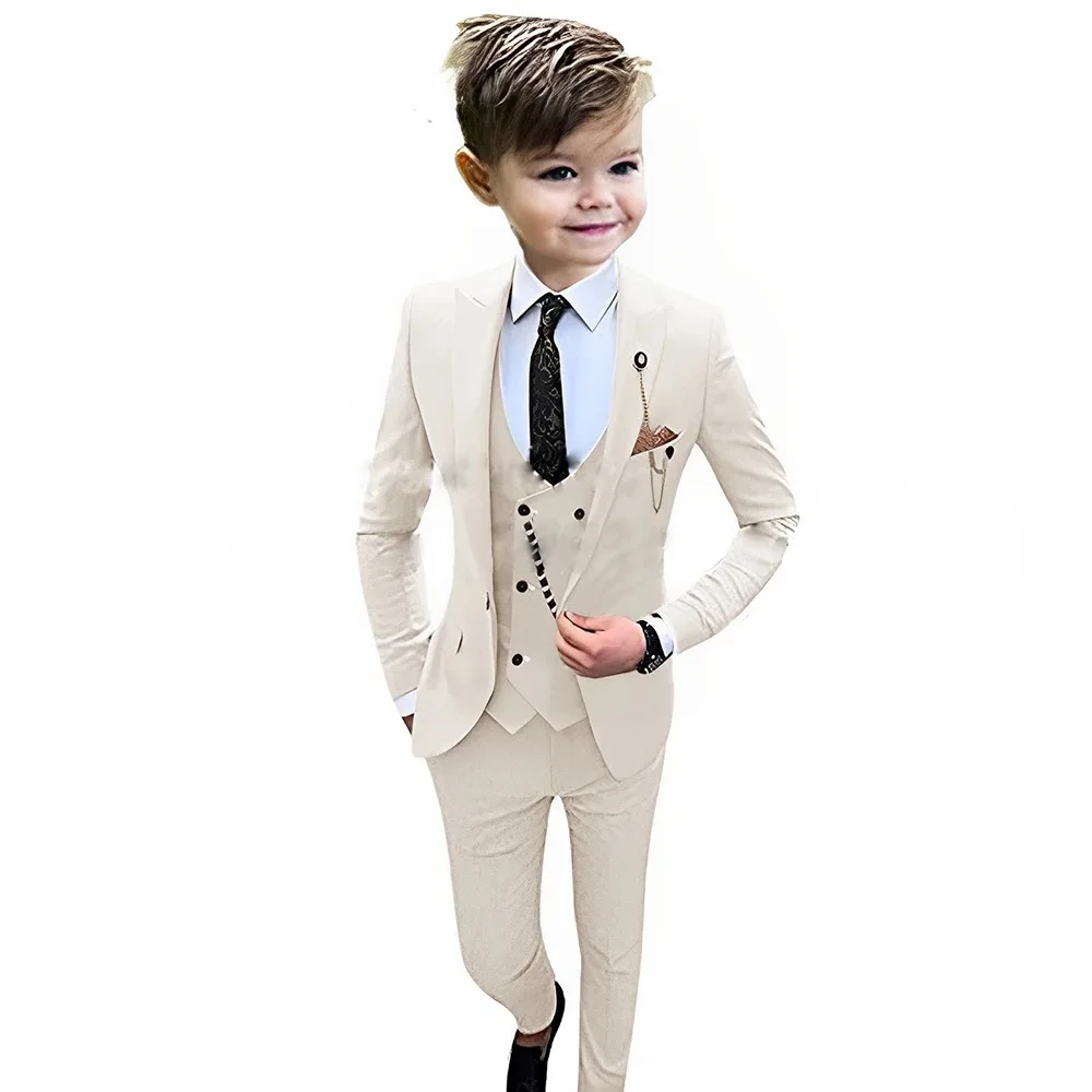 Fashion Suit for Boys Green Formal Casual Clothing Lapel Blazer 3 Piece Boy Child Wedding Suit Slim Fit (Jacket+Vest+Pants)