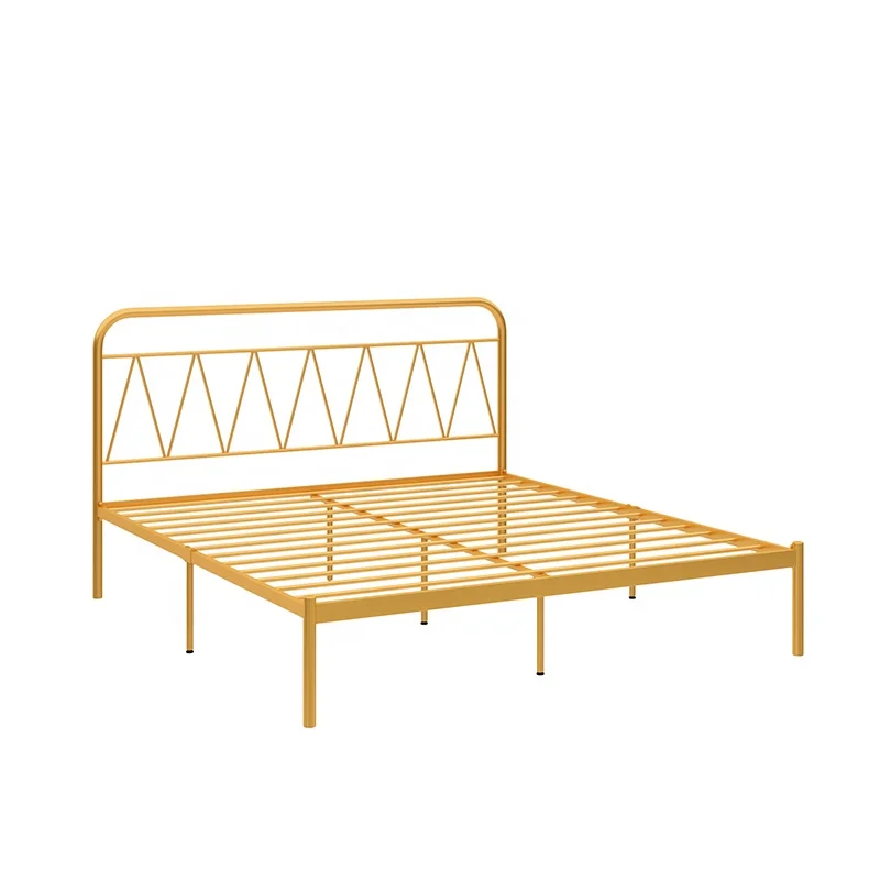 Professional Manufacture Cheap Easy Assembled Iron Metal  Bed Metal Double Bed for Bedroom Hotel Apartment