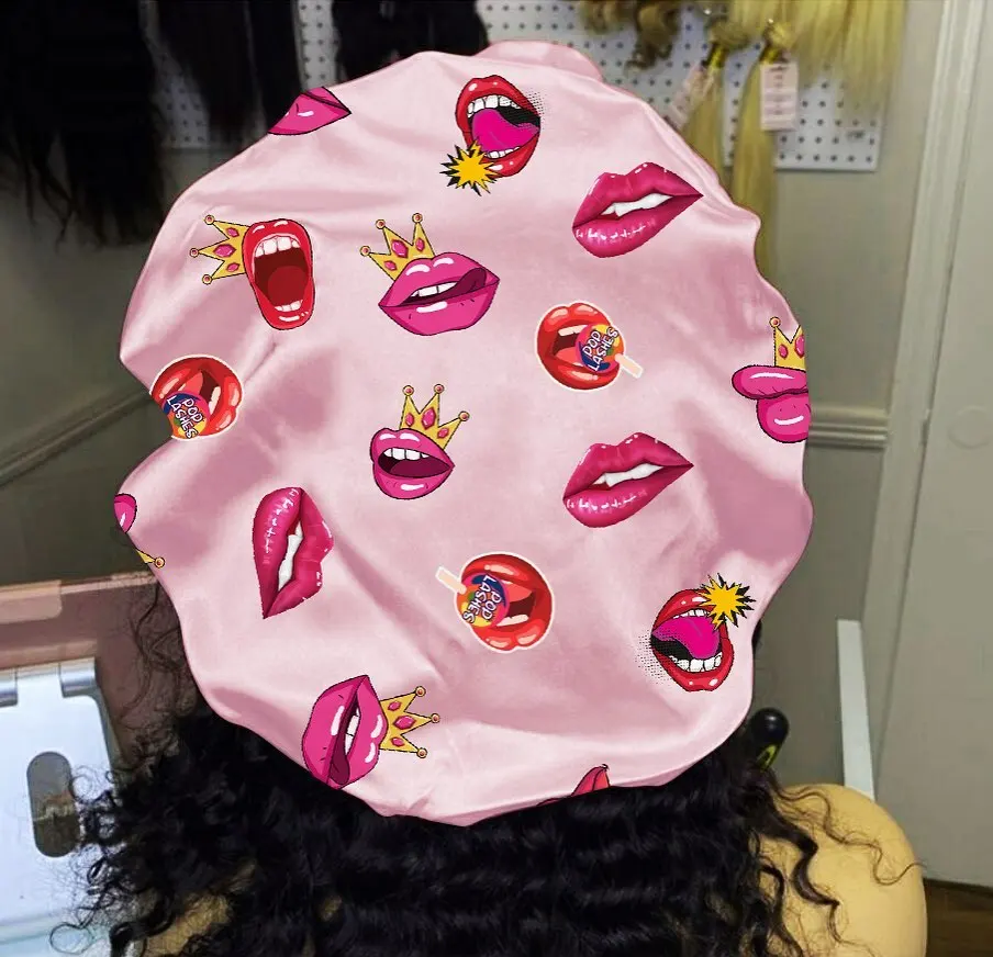Reversible bonents with custom Logo double Layer hair satin bonnet With Edge Control Wrap Tie Headband