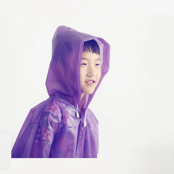
Purple Beautiful Colors Premium Quality Colorful Non-Disposable EVA Rain Coats for Children with Hood and Drawstring 