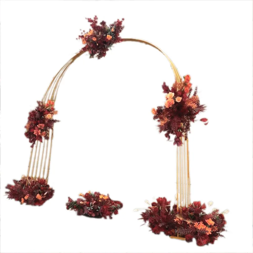 
New Style Wrought Iron Gold Single Line Round Stage Layout Arch Door For Wedding Scene Window Decoration 