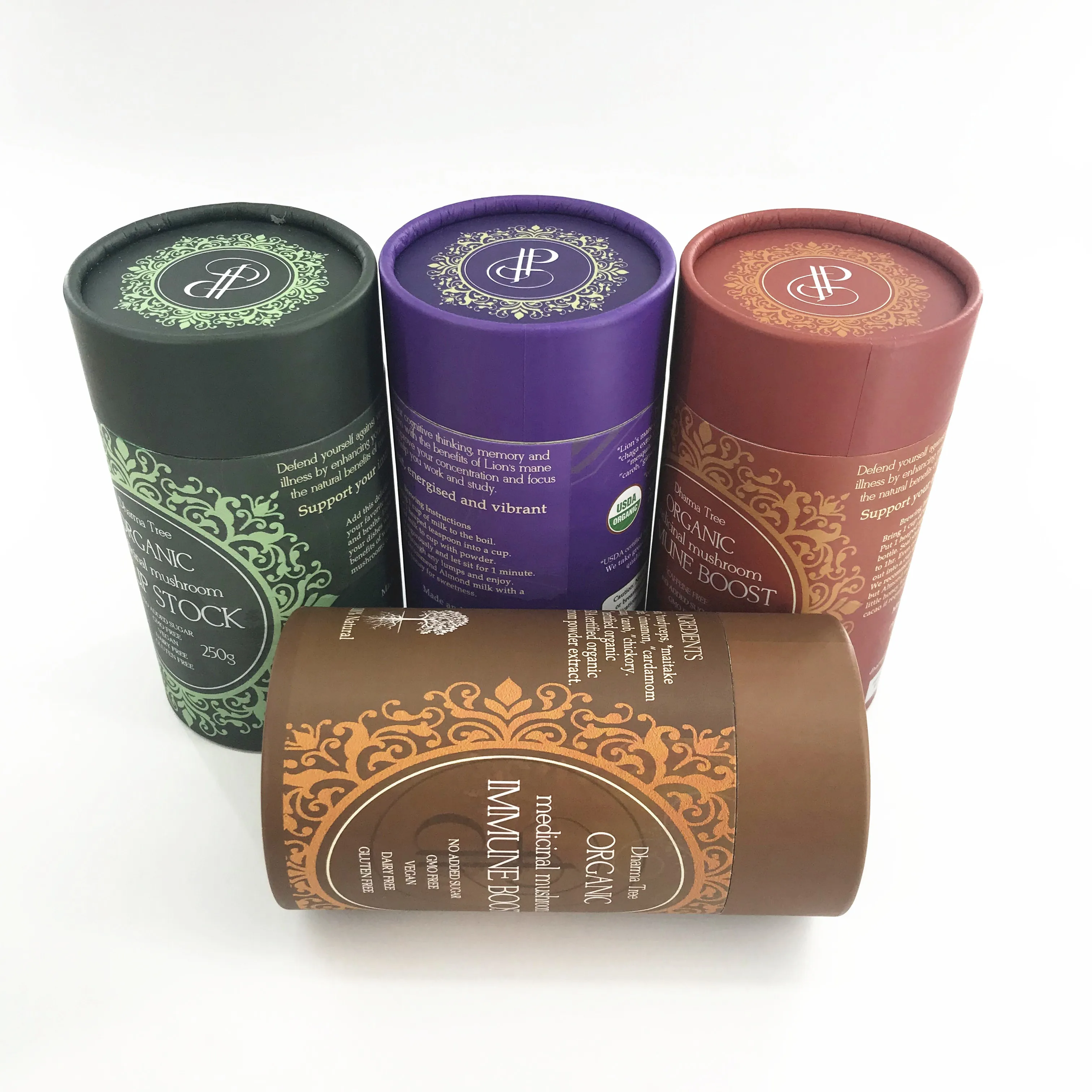 Biodegradable Food Grade Tea Powder Paper Cans Tube Cardboard Containers Kraft Cylinder Packaging Tube Loose Tea Packaging