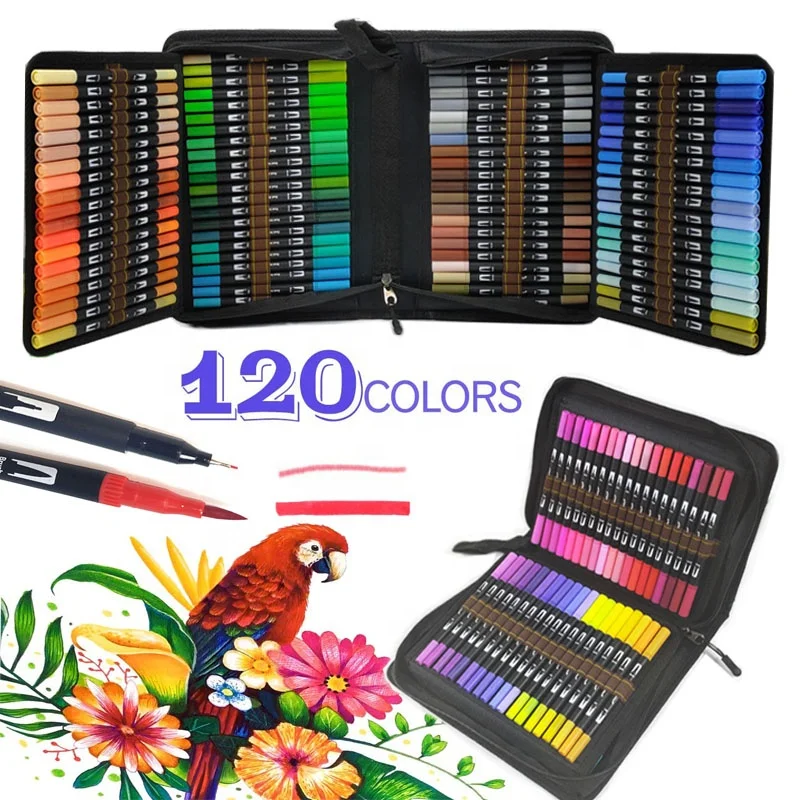 JWXJT 120 Color soft brush watercolor pen Dual tip Brush Art Marker Pen set For Kids Adult Lettering Painting pen