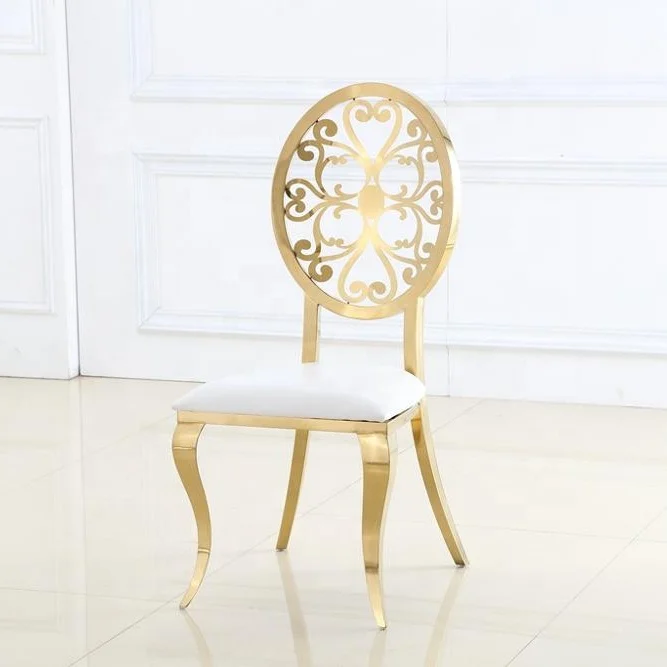 
Luxury Interior Design Floral Banquet Hotel Dining Chair Gold Stainless Steel Event Rental Wedding Chairs 
