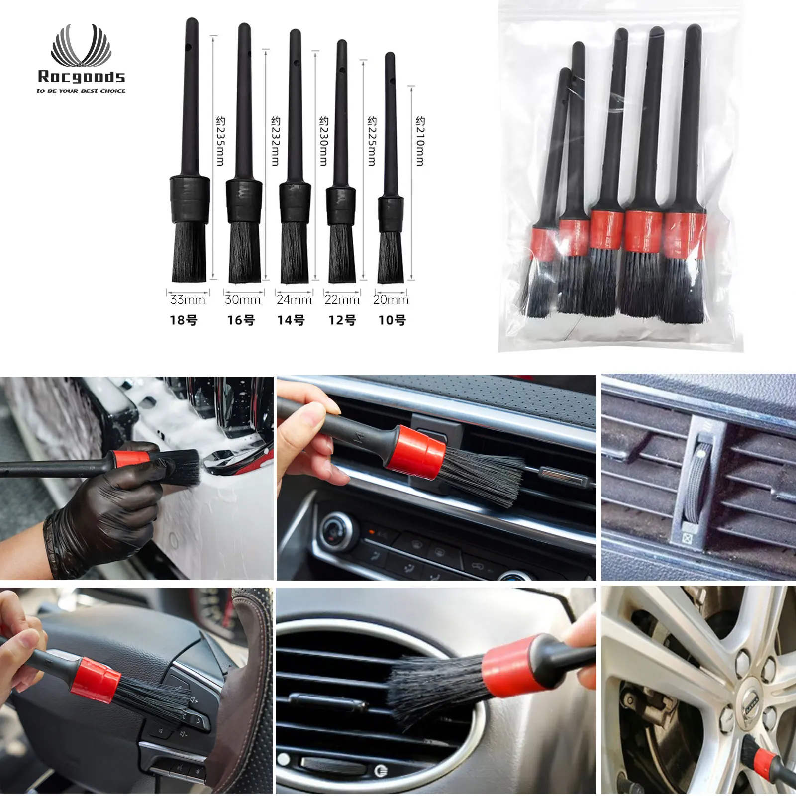 18pcs boar hair interior car care dust wash cleaning plastic detail pp bristle brush kit auto detailing extra soft brushes set