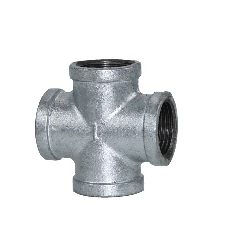 DKV GI BSPT NPT Threaded galvanized malleable iron Female Cross Tee 150LB 4 Four Way GI Equal Cross Female Threaded