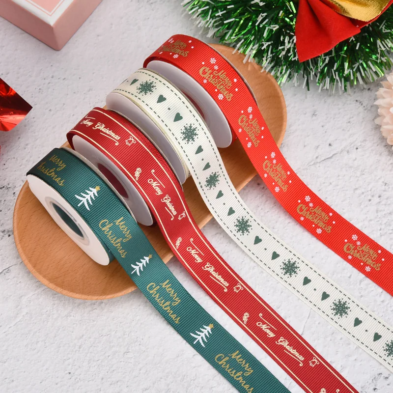 Low MOQ Factory Custom Personalized Logo Printed Grosgrain Merry Christmas Gift Decoration Packaging Ribbon