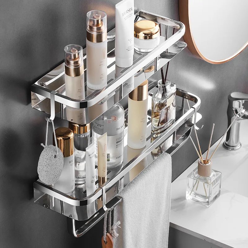 No Drilling Bathroom Storage Holder Space aluminum Triangle Design Wall Mounted Wall Shelf Dual Bathroom Corner Shelf