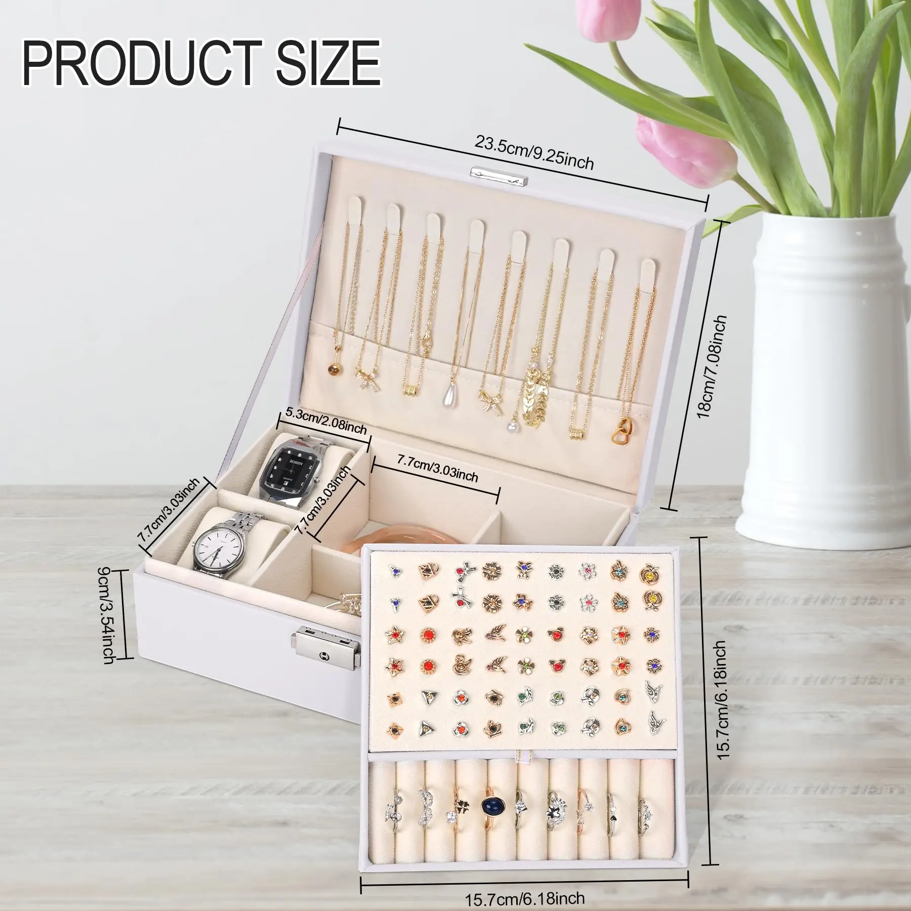 SANQIANWAN Custom Luxury 2 Layers Leather Jewelry Box Nice Gift Boxes for Ladies Big Storage Box for Jewels