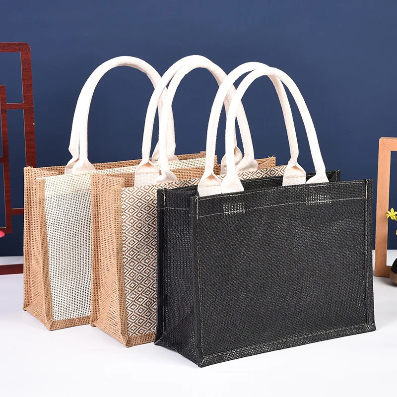 Custom wholesale eco friendly natural hemp linen burlap tote bag supermarket reusable jute shopping bag with logos