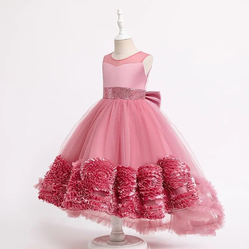 Luxury Floor Length 3D flowers 14 Yrs Old Kids Ball Gown Long Frock Party Wear Dress