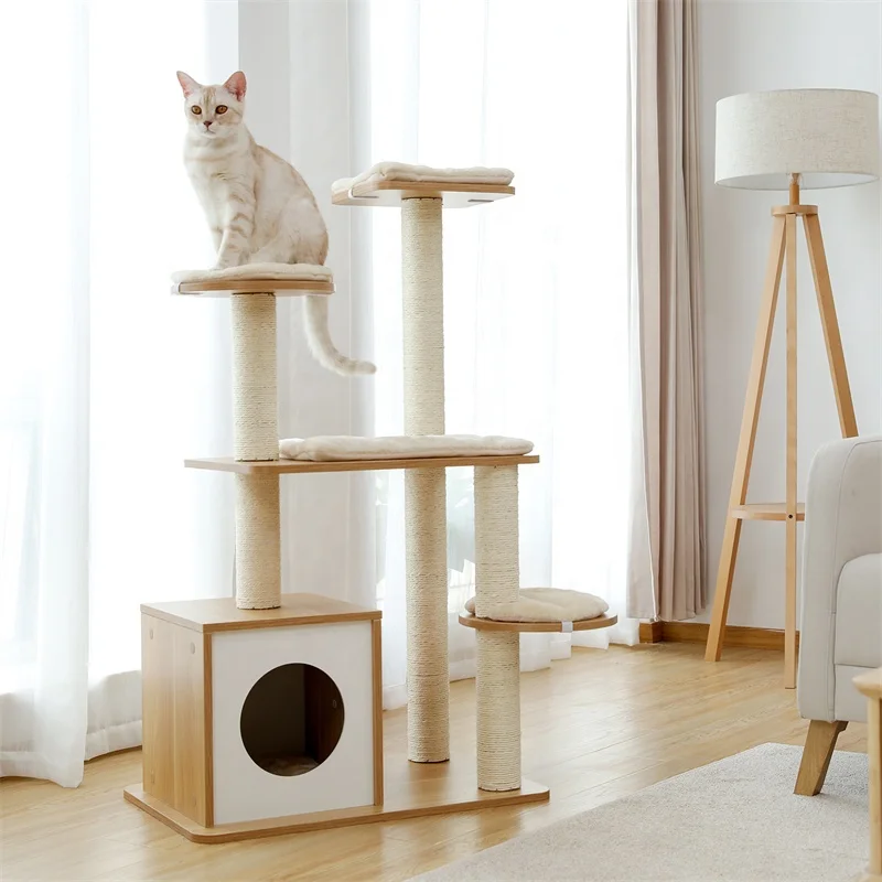 US Free Shipping INS Hot Sale Multi-level Wood Cat Tree House Tower Cat Scratcher Tree