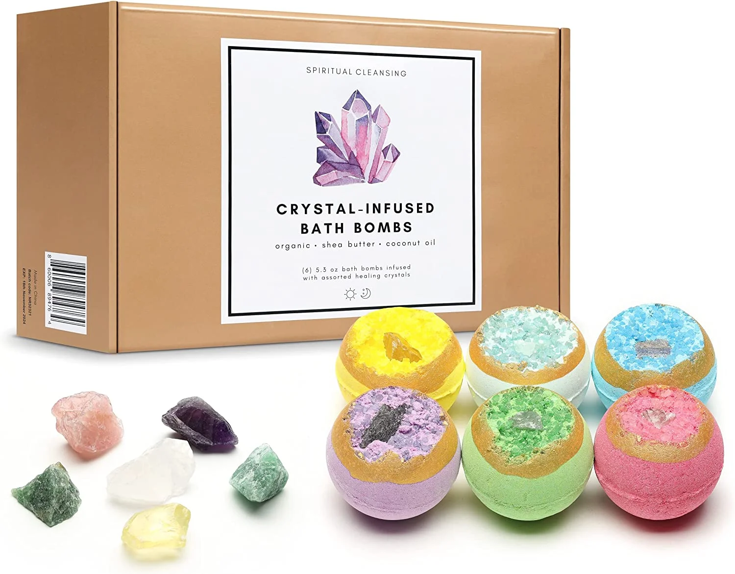 OEM Healing Crystal Bath Bomb Set 6 Organic Bath Bombs Infused with 6 Crystals Inside