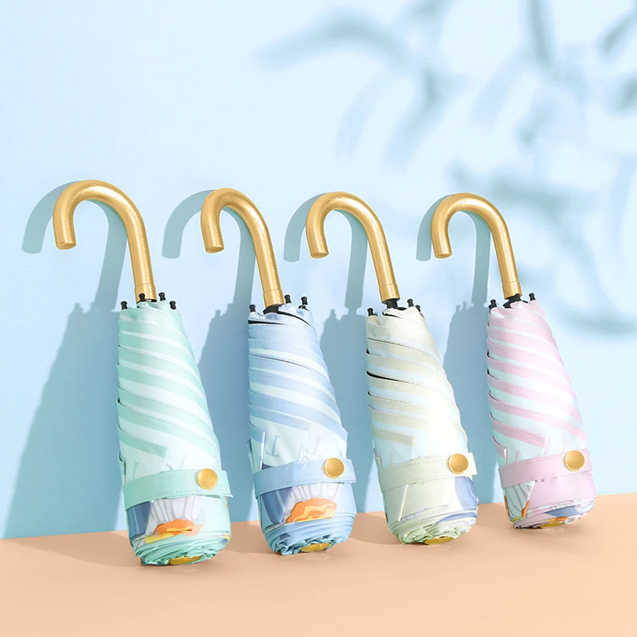 Creative Ultra Light Gold Hook 190T Umbrella With Black Coating Sunshade Umbrella Pocket Capsule Umbrella