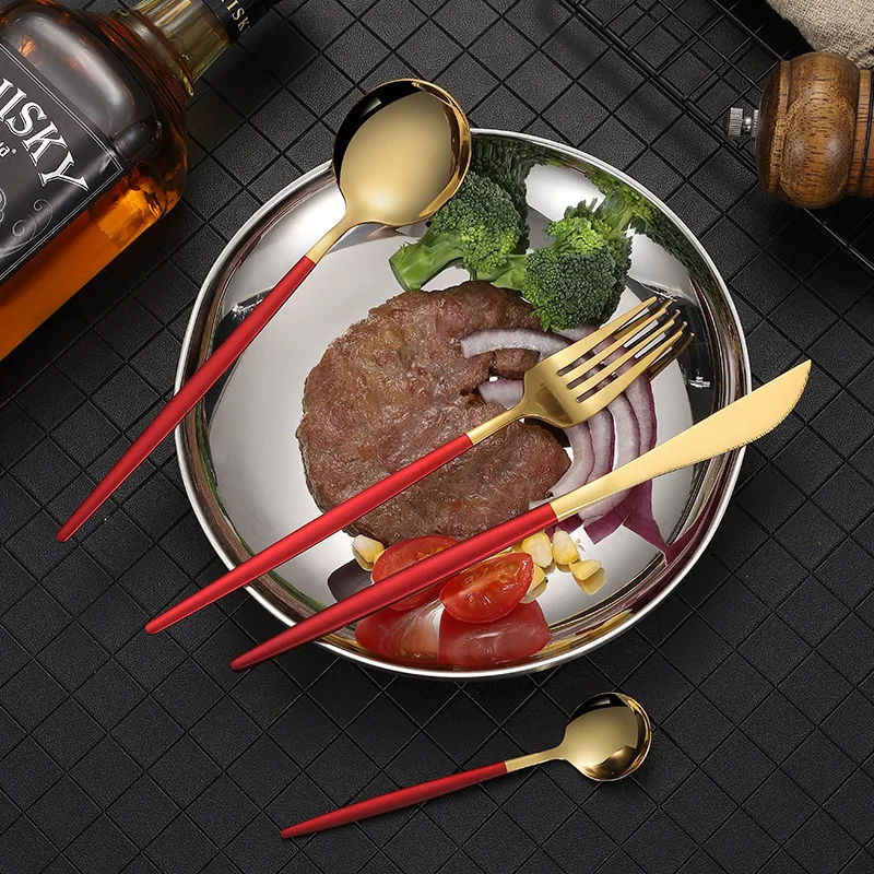 Popular Wedding Gift Korea Spoon Fork and Knife Set of 24 Piece Gold Cutlery Set Hotel Restaurant Silverware Set Stainless Steel